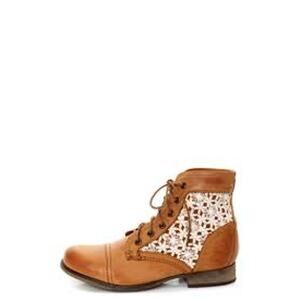 STEVE MADDEN Thundr-C Cognac Crochet Lace-Up Ankle Boot Size 6.5 COTTAGE PRAIRIE